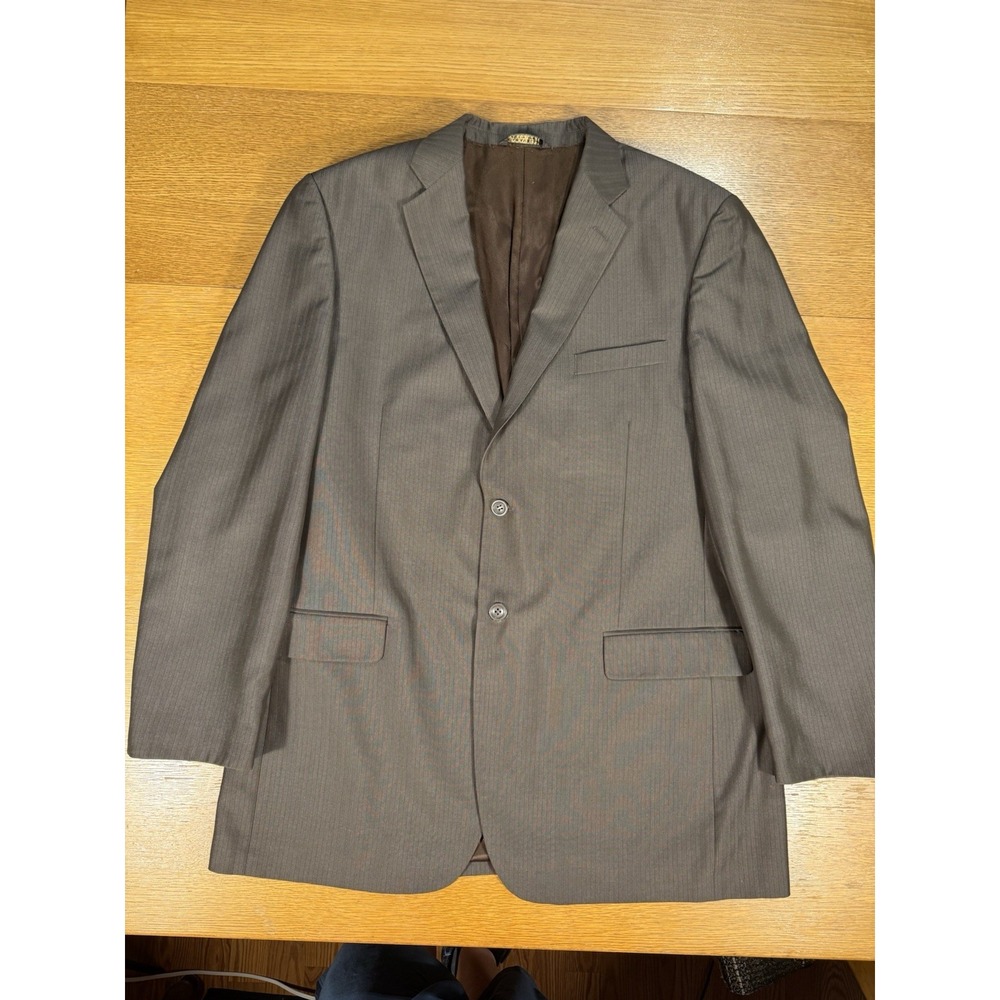 Caravelli Italy Blazer 44L Taupe Pinstripe Double Vent 2 Button Italian